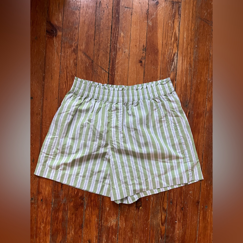 Aerie Green and White Striped Women Shorts